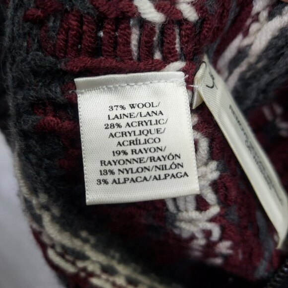 Ann Taylor Sweater Medium Gray Chianti White Snowflake Side Zip Wool Fair Isles - Picture 7 of 13